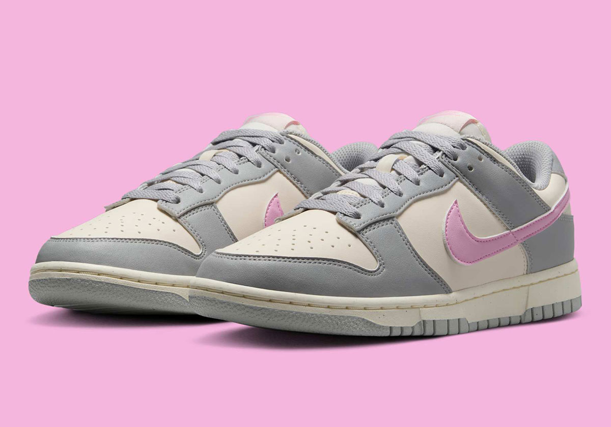 A Soothing Pink And Grey Decorate This Nike Dunk Low