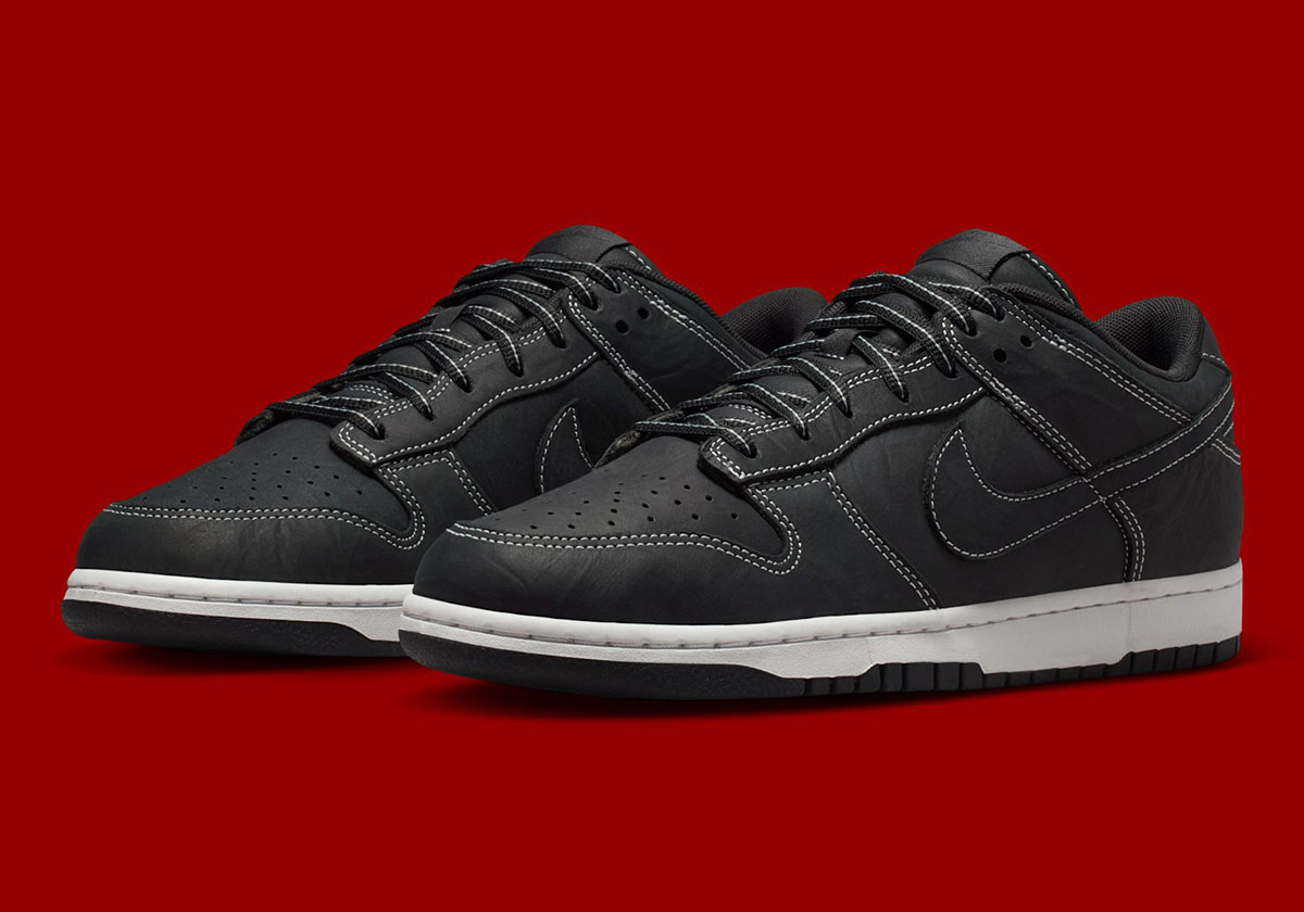 Crinkled Leather And Contrast Stitching Elevate The Nike Dunk Low