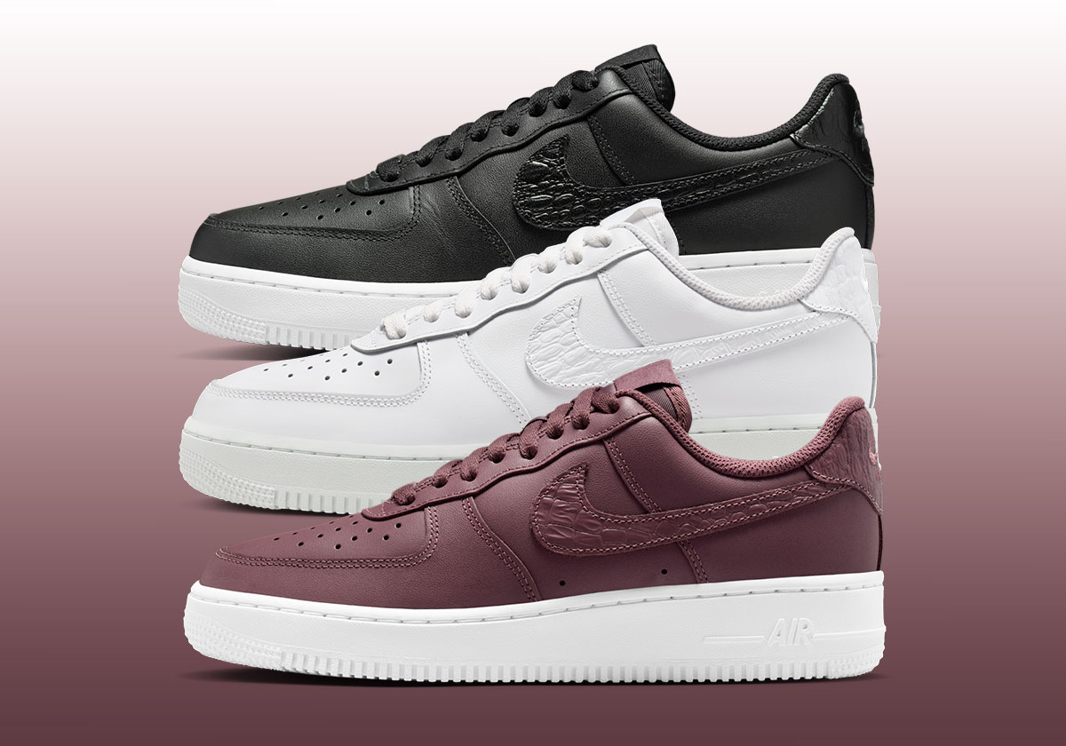 Nike Outfits Three Air Force 1 Low Colorways With A “Pebble Croc” Swoosh