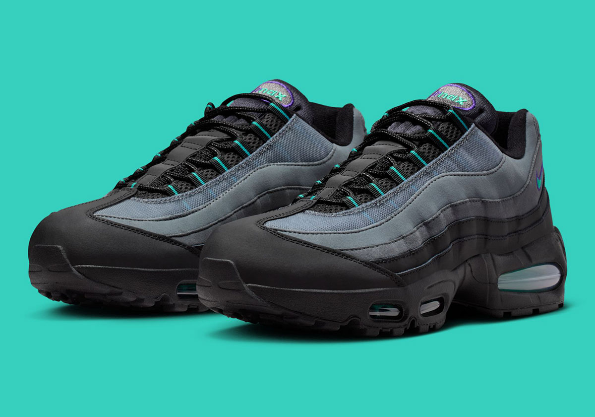 Кроссовки для бега Nike Air Max 95 Черные, серо-железные, фиолетовые, с пыльным Кактусом Iq7601 010 5