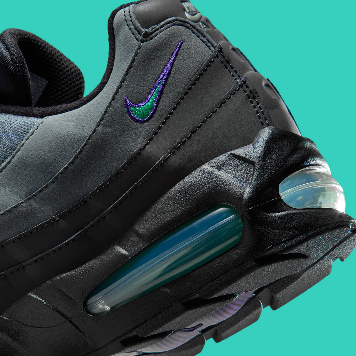 Кроссовки для бега Nike Air Max 95 Черные, серо-железные, фиолетовые, с пыльным Кактусом Iq7601 010 8