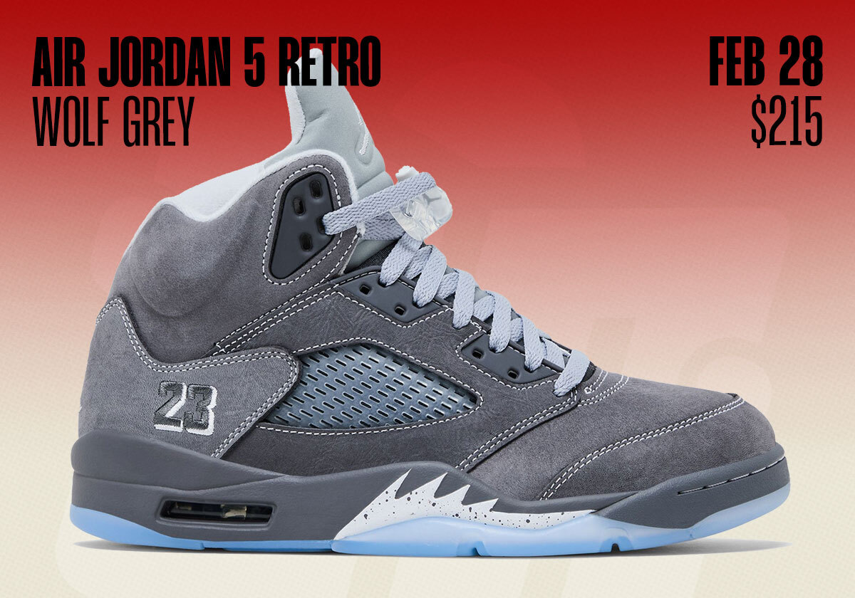 Jordan Release Dates February 2026 Wolf Grey Jordan 5
