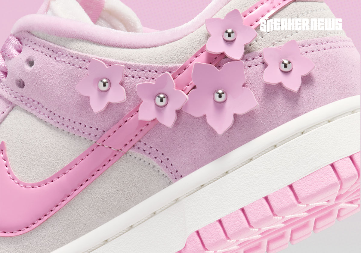 The Nike Dunk Low Brandishes Studded Pink Flowers