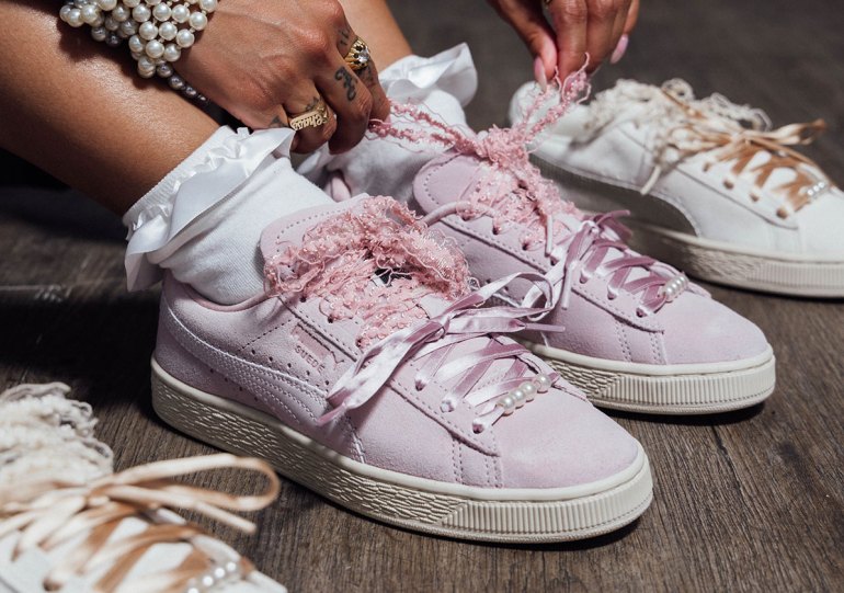 The PUMA Suede Goes Full Bloom With Pearls, Satin, And Frills