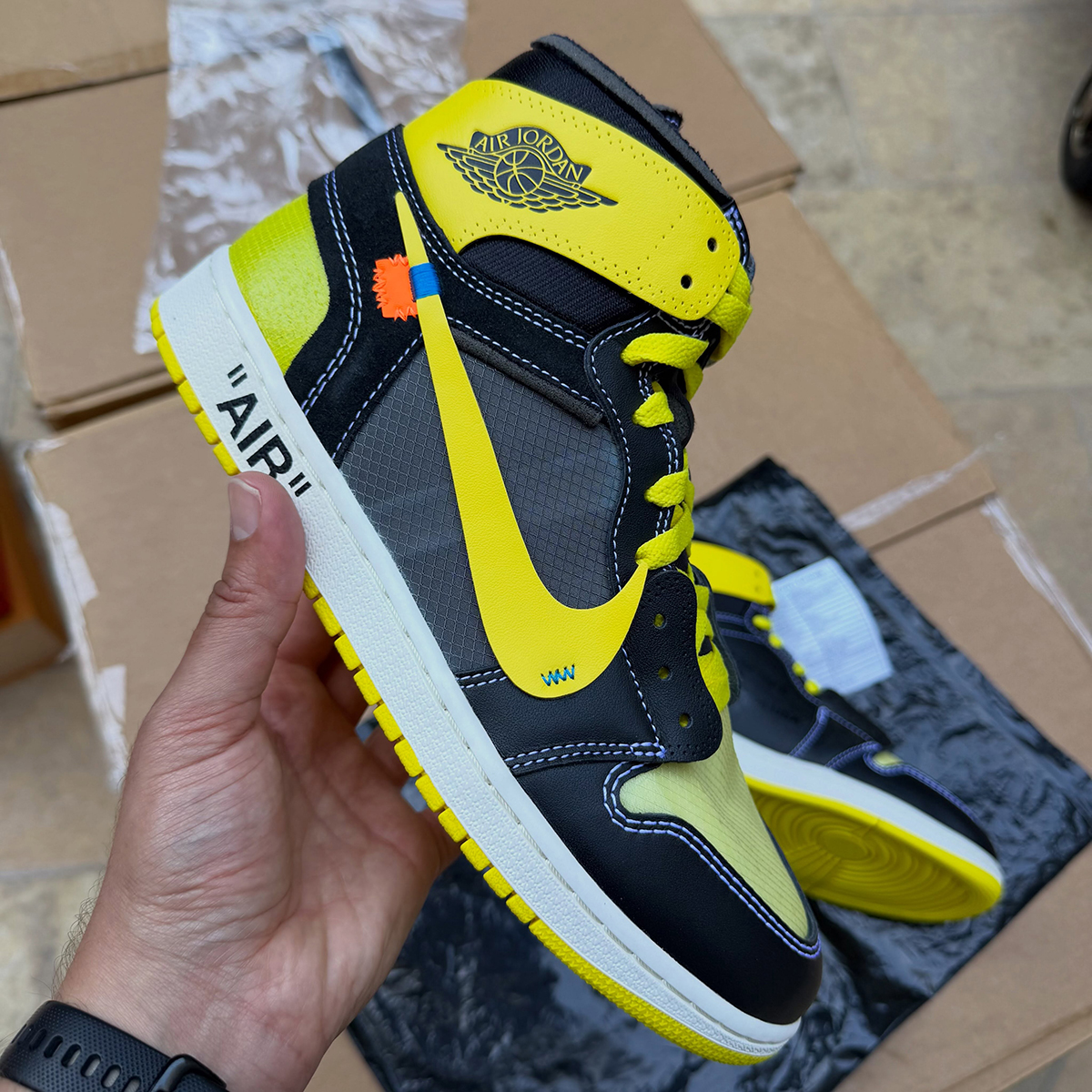 Off White Air Jordan 1 Black Yellow Looksee Sample 5