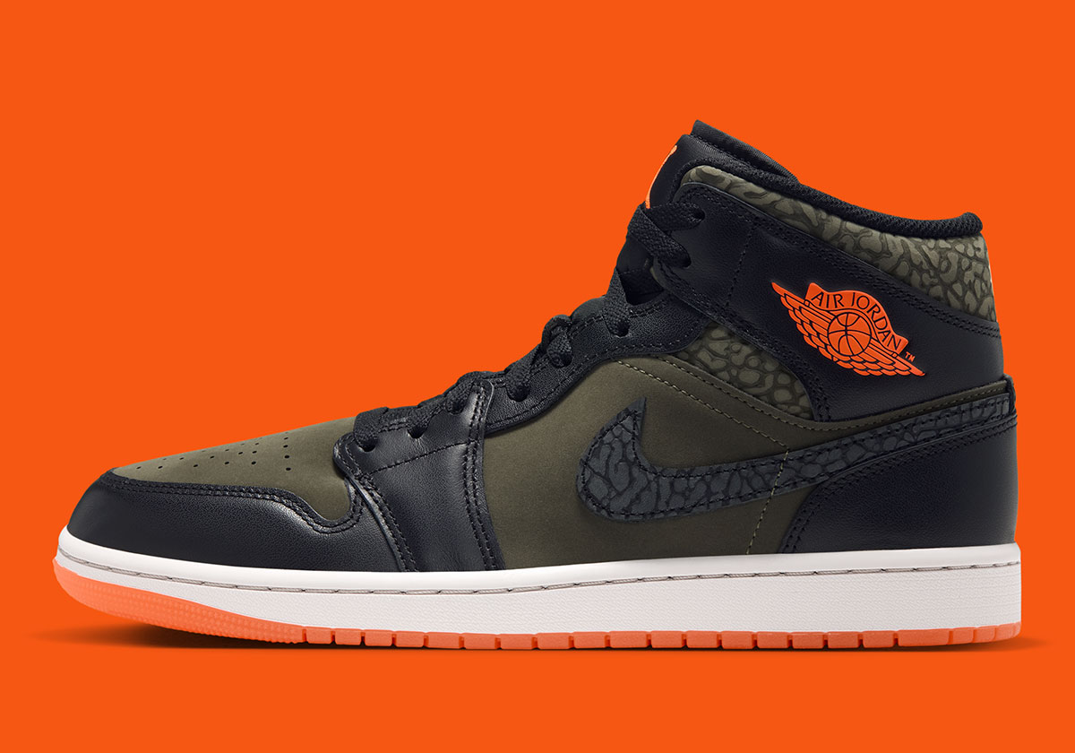 Air Jordan 1 Mid Elephant Print Cargo Khaki Total Orange Black Ja4150 325 2