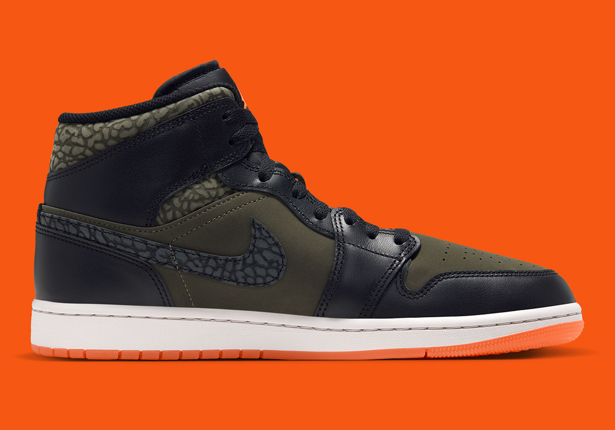 Air Jordan 1 Mid Elephant Print Cargo Khaki Total Orange Black Ja4150 325 4