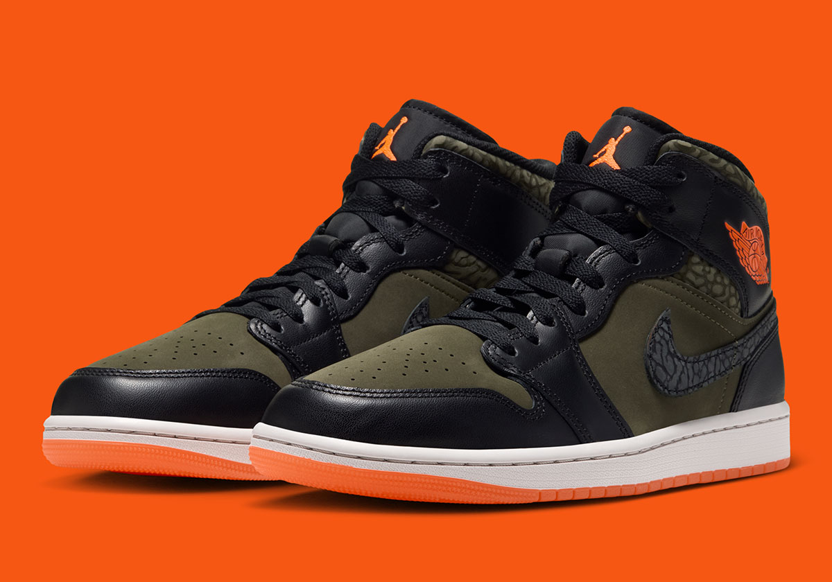 Air Jordan 1 Mid Elephant Print Cargo Khaki Total Orange Black Ja4150 325 6